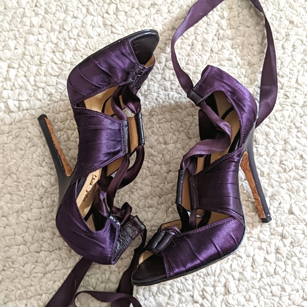 Plum open-toe ballet heels by LAMB